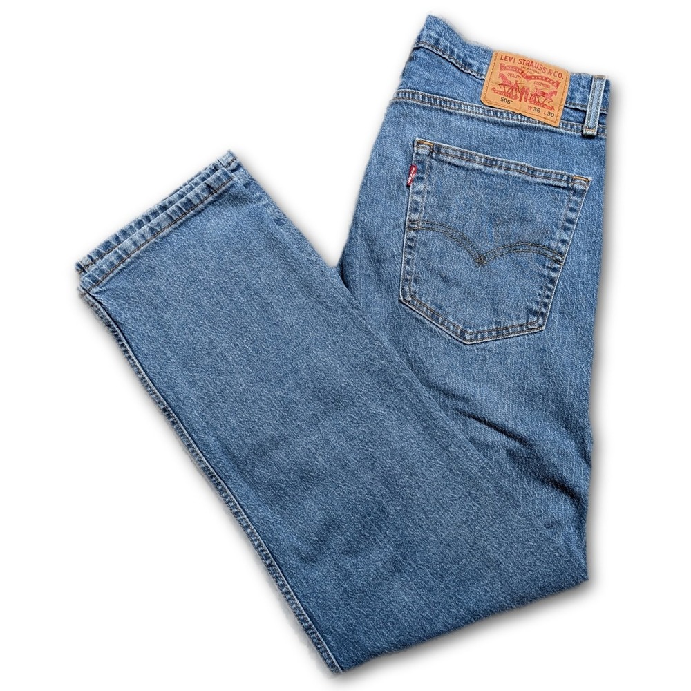 Levi's 505 Mens Jeans Blue 36x30 Straight Denim Stretch Pockets Regular Medium